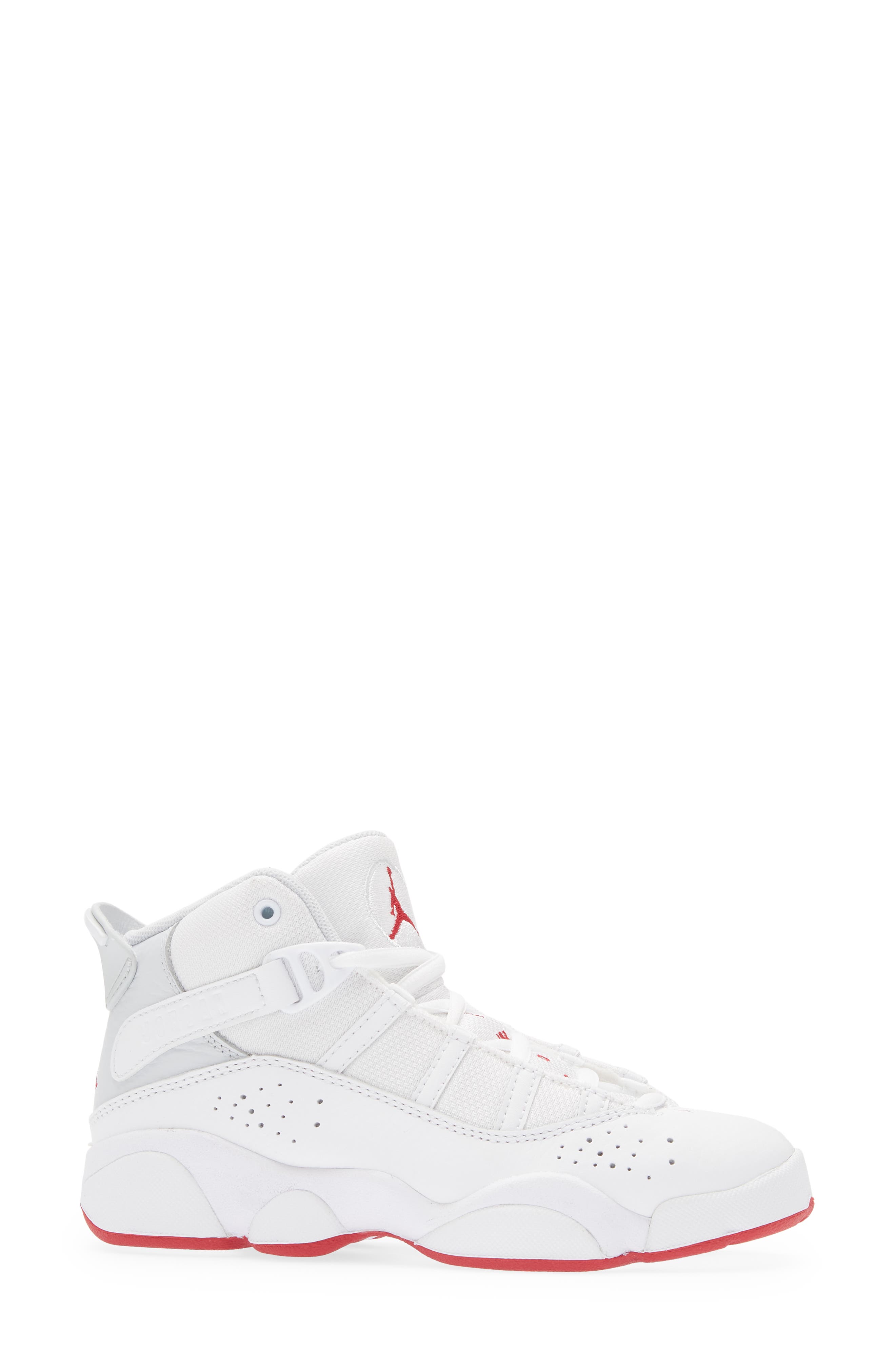 Kids' Jordan 6 Rings High Top Sneaker, Alternate, color, WHITE/ HIBISCUS/ PLATINUM