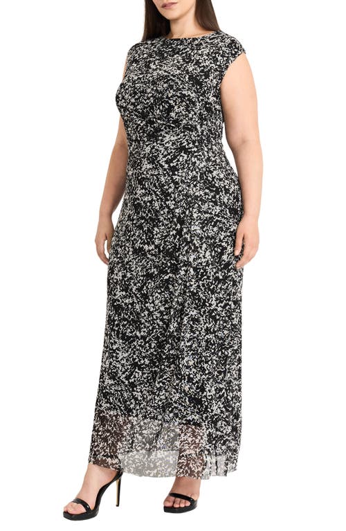 Maggy London Abstract Print Side Ruched Dress In Black