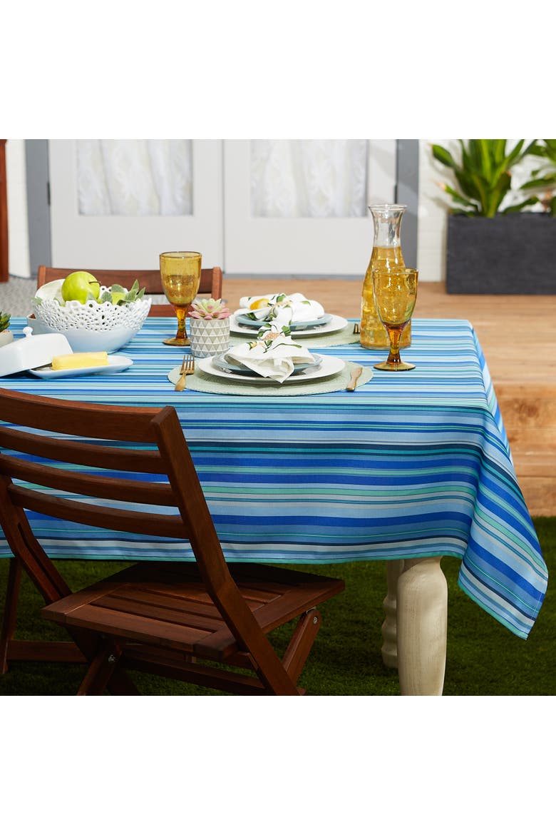 Outdoor Printed Tablecloth 60 Round, Alternate, color, Blue Ocean Stripe