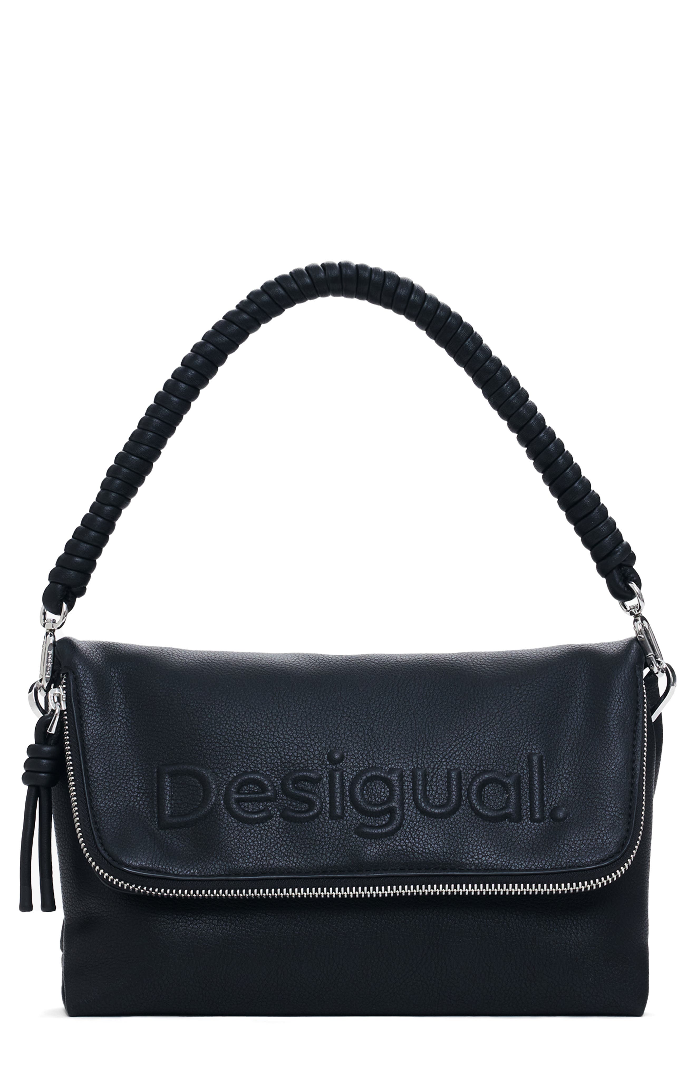 Desigual Faux Leather Shoulder Bag, Main, color, Black