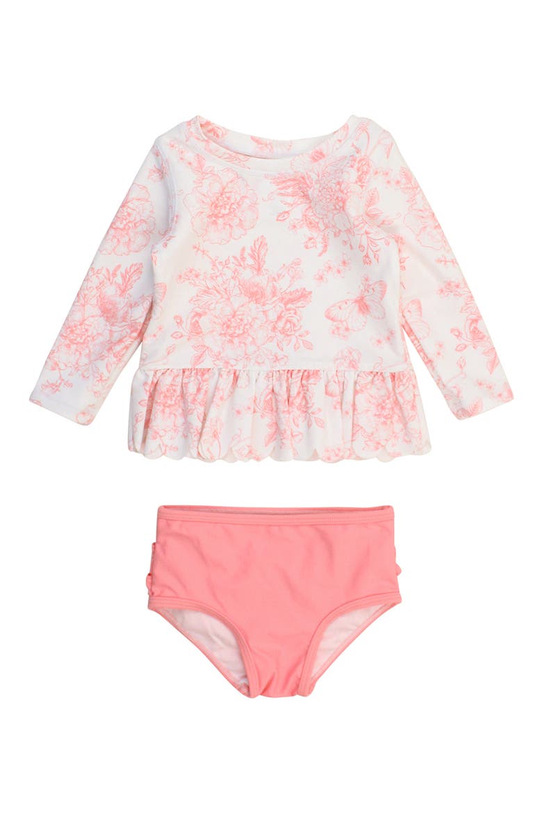 Bubblegum Butterfly Garden Long Sleeve Two-Piece Rashguard Swimsuit, Main, color, PINK