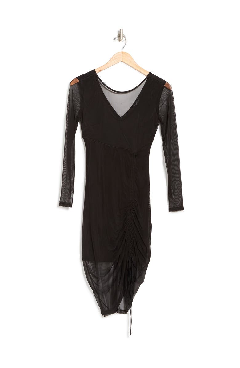 bebe Mesh Long Sleeve Side Tie Dress, Alternate, color,