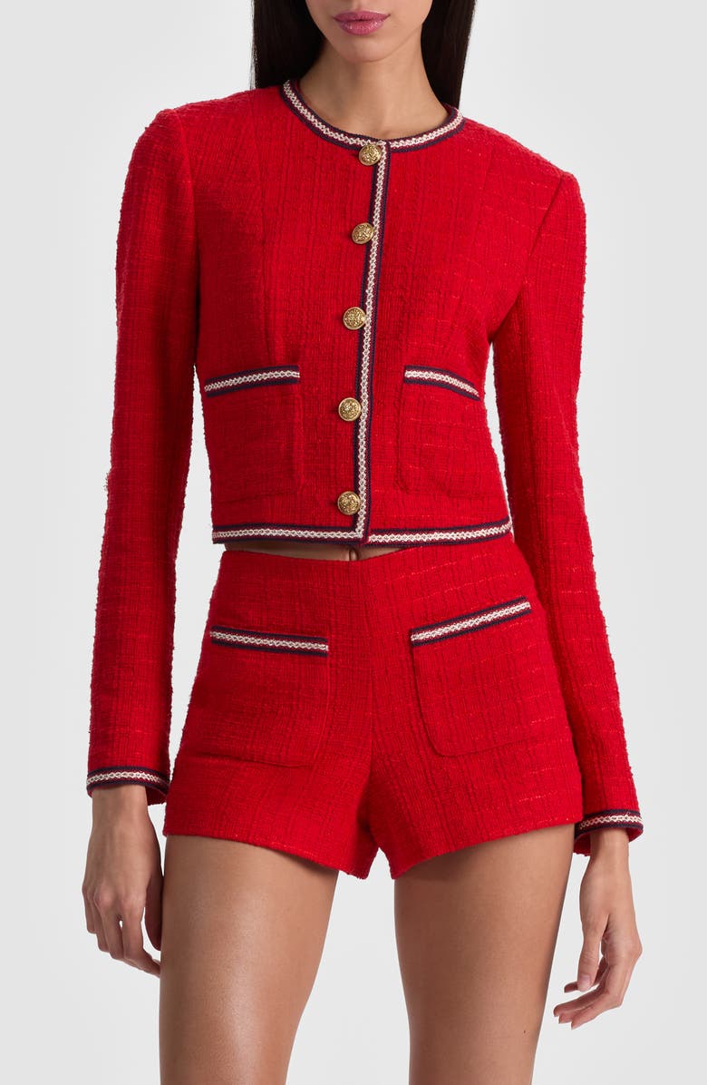 Alice + Olivia Avalon Shrunken Tweed Jacket, Main, color, Chili Pepper