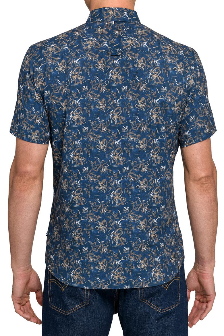Abstract Woven Short Sleeve Basic, Alternate, color, NAVY