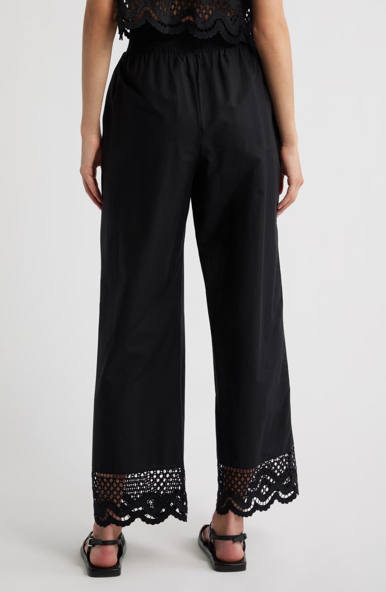 Rails Henrik Smocked Waist Lace Trim Cotton Wide Leg Pants, Alternate, color, Black