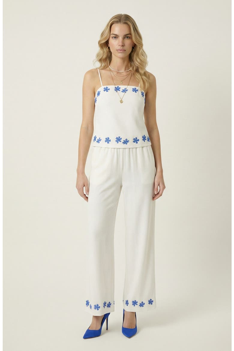 Embroidered Camisole and Wide-Leg Pant Set with Floral Hem, Main, color, White