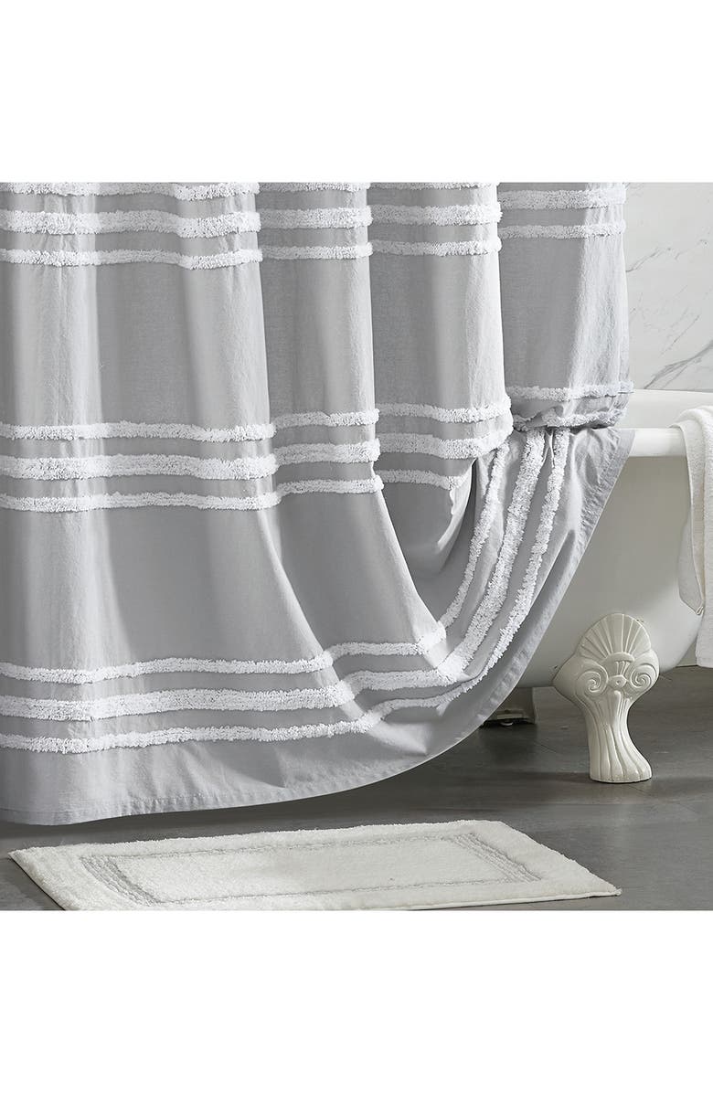 DKNY Chenille Stripe Shower Curtain, Alternate, color, Grey