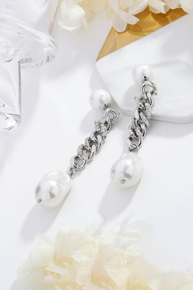 Baroque Pearl Chain Drop Earrings, Alternate, color, Silver