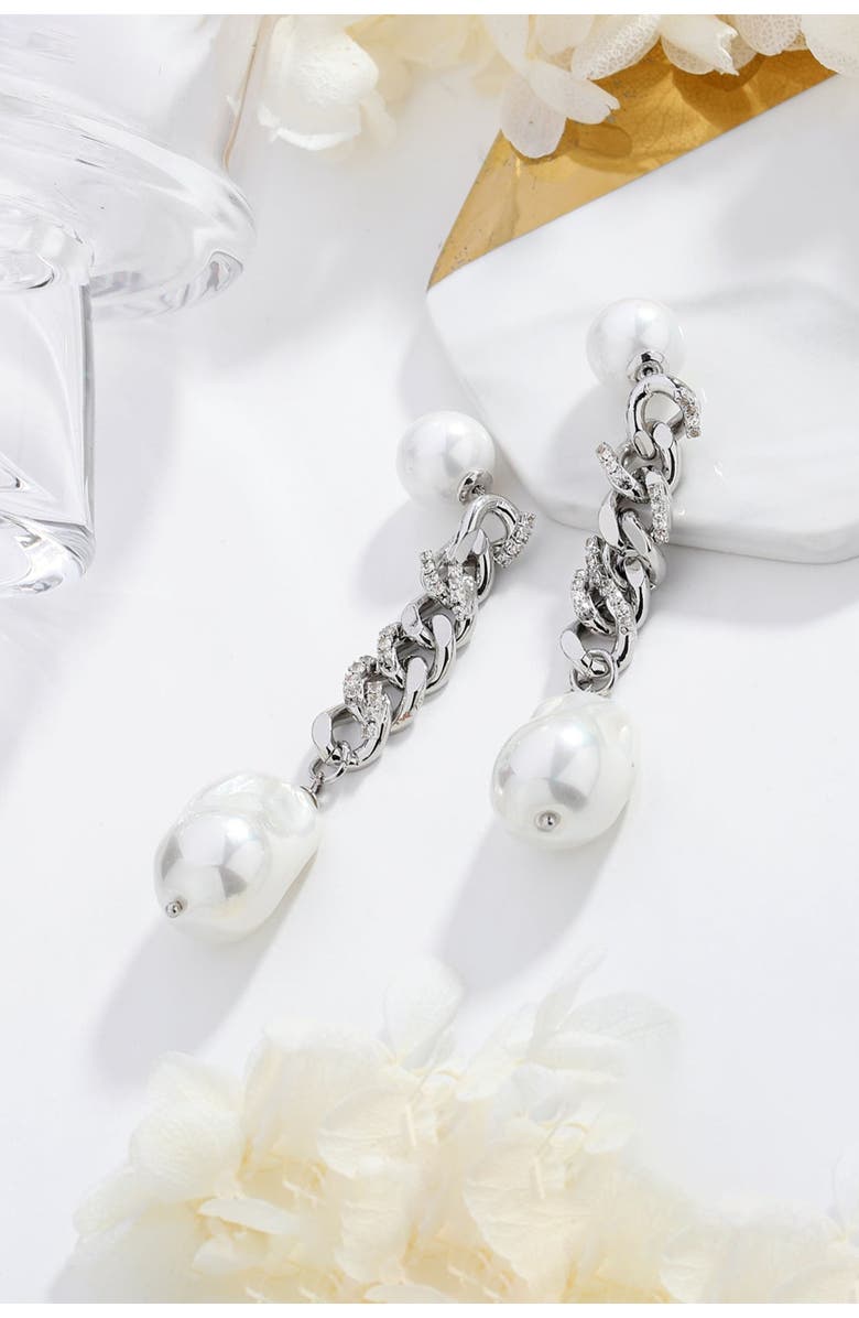Classicharms Baroque Pearl Chain Drop Earrings, Alternate, color, Silver