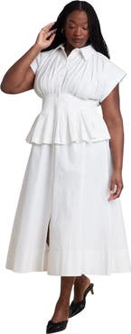 ELOQUII Peplum Poplin Shirt Dress