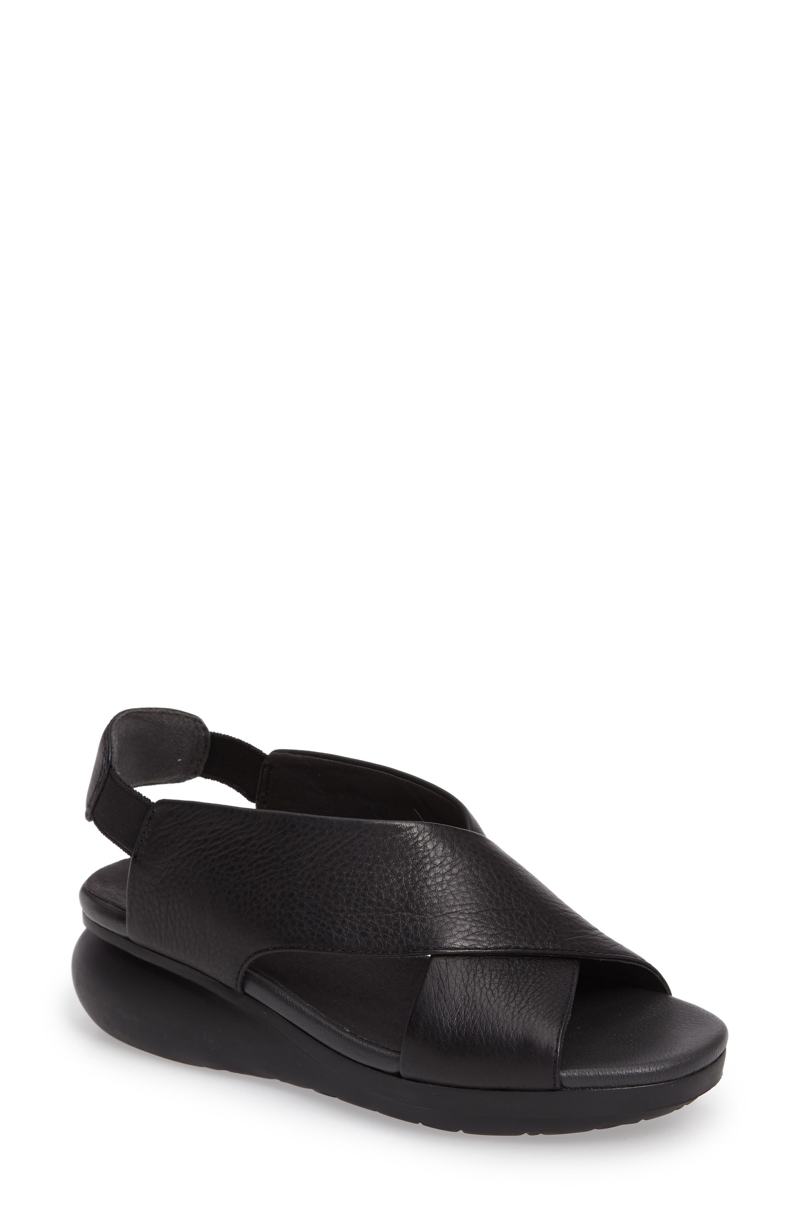 Camper Balloon Slingback Wedge Sandal, Main, color, Black Leather
