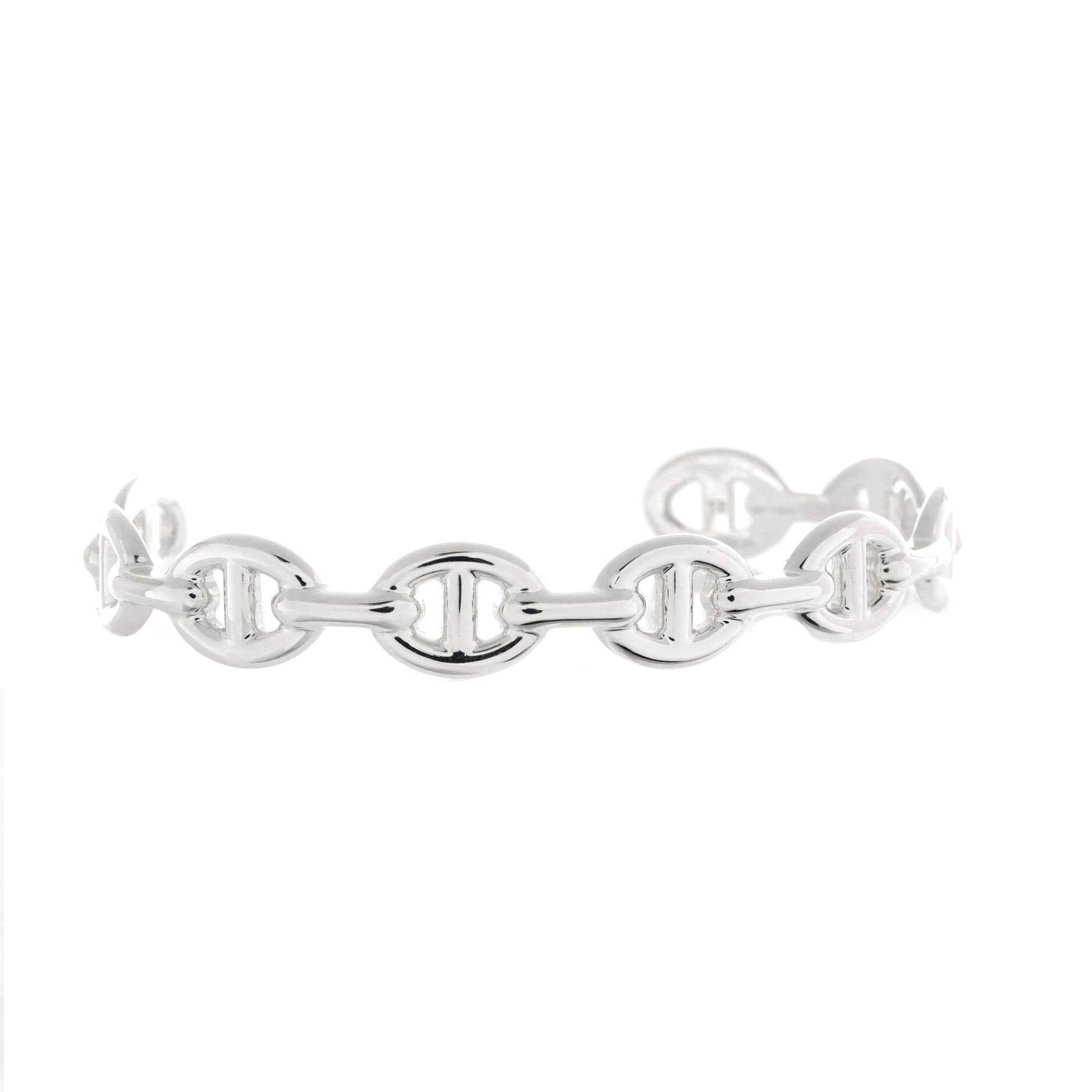 Pre-Owned Hermes Chaine d'Ancre Enchainee Cuff Bracelet Sterling Silver Medium, Alternate, color, Silver