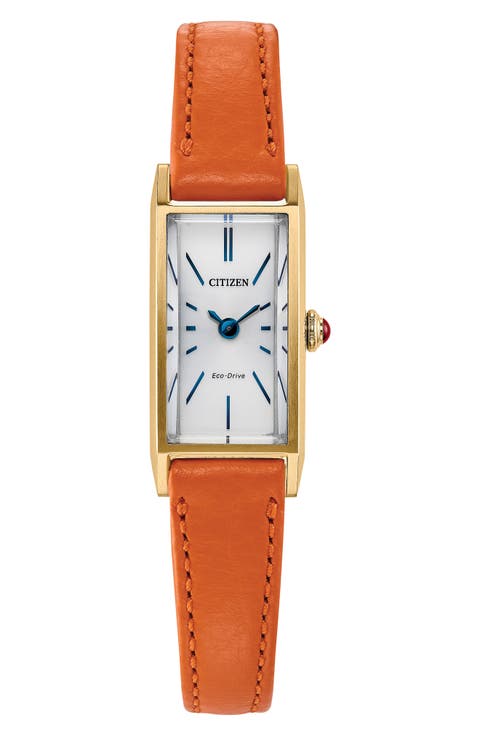 Fio Tank Orange Leather Strap Watch, 14.3mm x 30.7mm