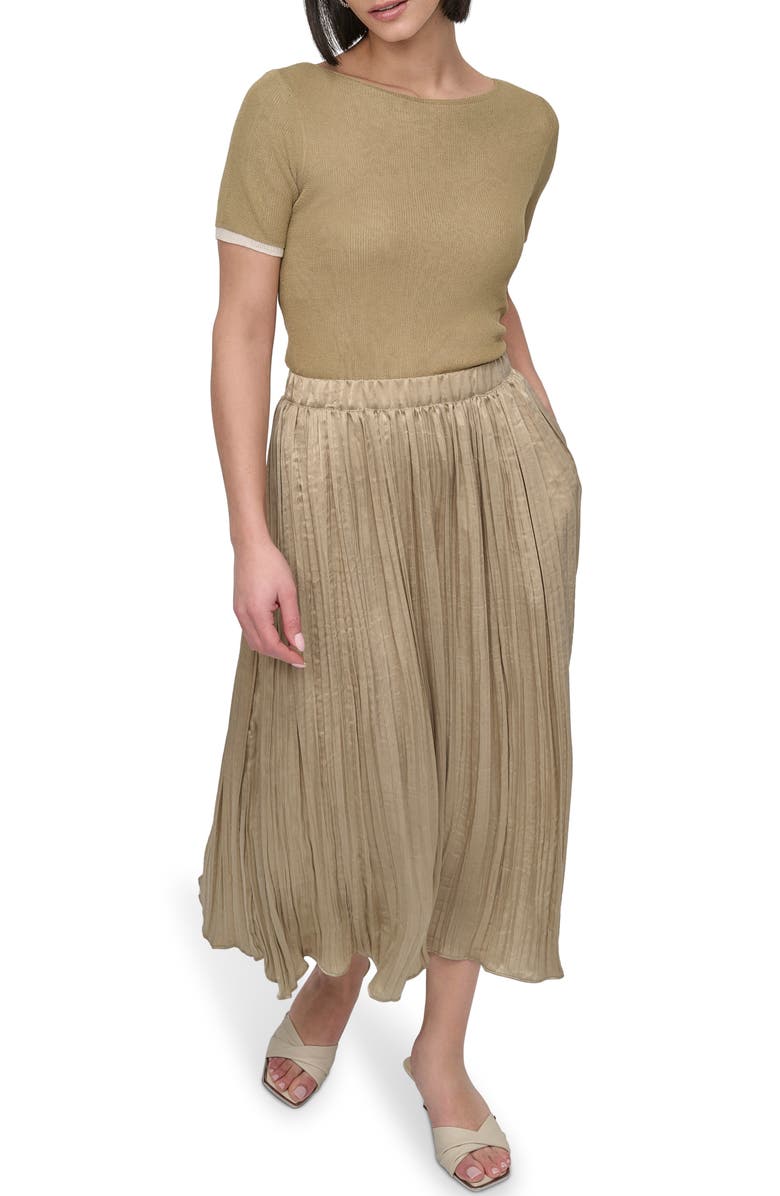 DKNY Crushed Pleated Midi Skirt, Alternate, color, Pale Moss