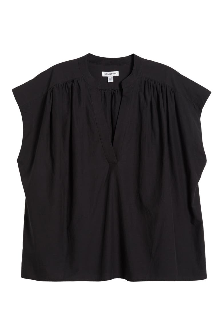 Shirred Cap Sleeve Top, Alternate, color, BLACK