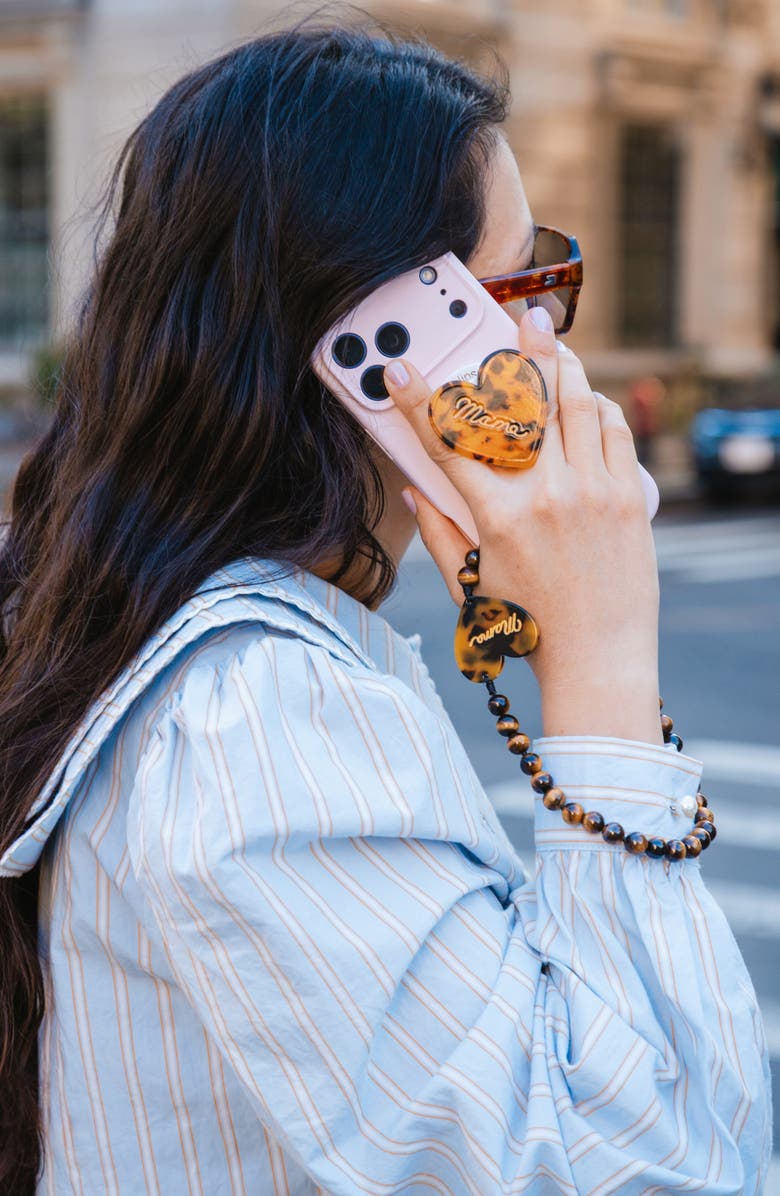 Solar Eclipse Mama Heart Beaded Phone Wrist Strap, Alternate, color, Brown