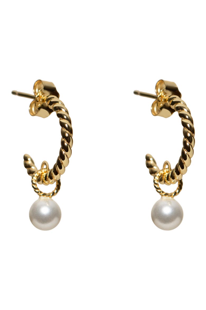 Rope Textured Faux Pearl Drop Huggie Hoop Earrings, Main, color, GOLD