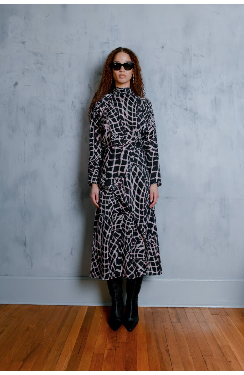 Untitled in Motion Replete High Neck Tie Silky Dress, Alternate, color, Folds