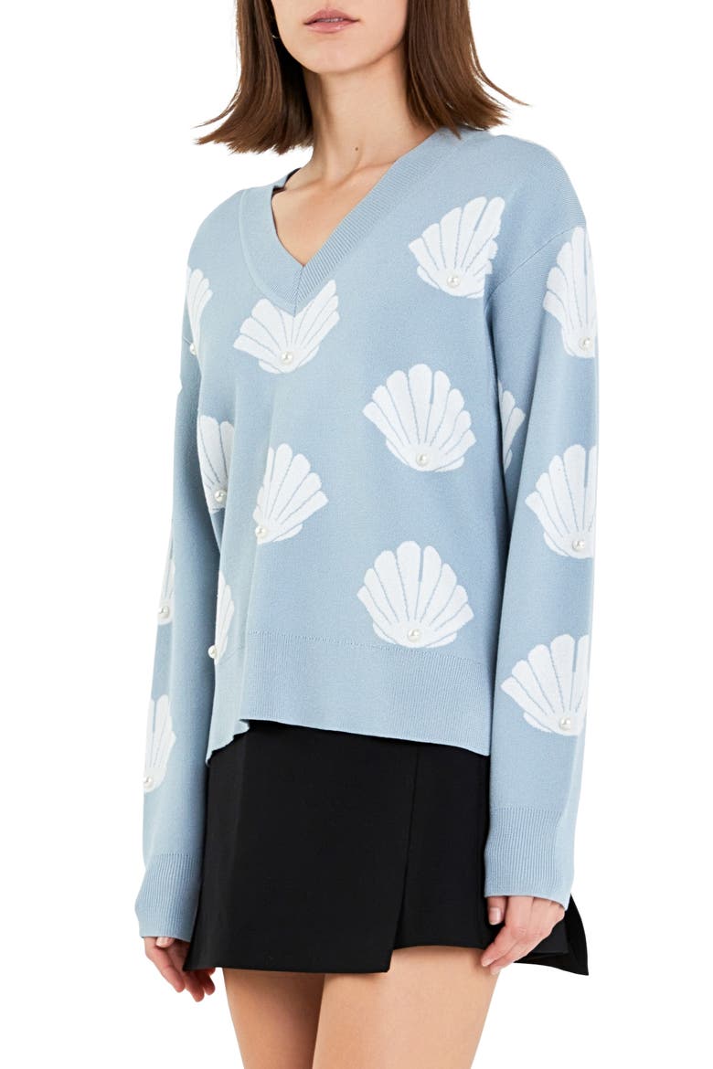 Shell Motif Sweater, Alternate, color, SKY BLUE/ WHITE