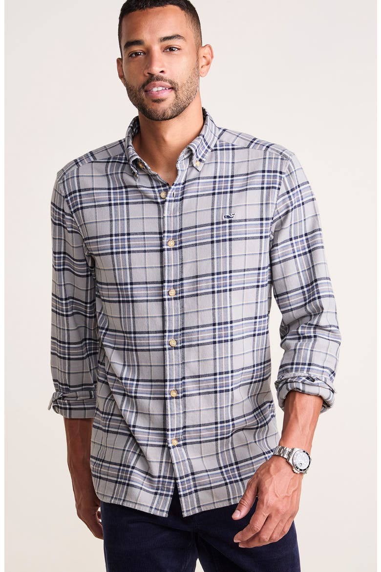 Plaid Whale Flannel Button-Down Shirt, Alternate, color, FA24_18 - ULTIMATE GREY