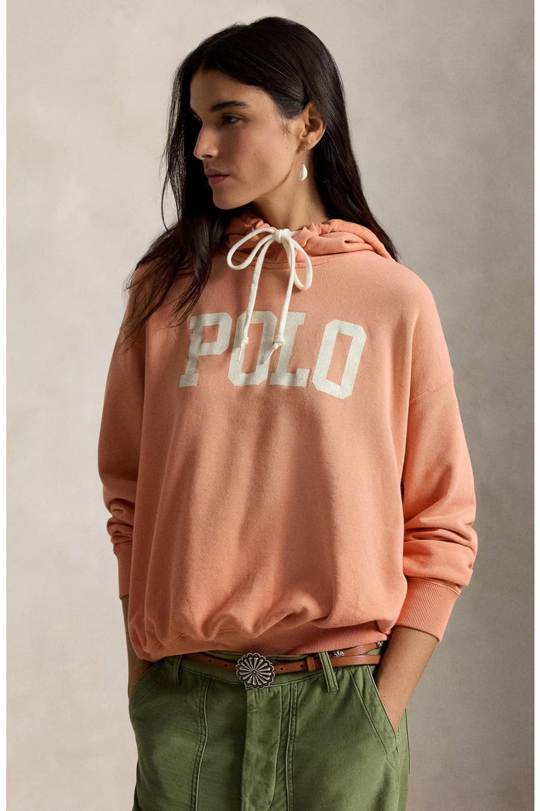 Logo Lightweight Cotton Blend Fleece Hoodie, Alternate, color, PASTEL CORAL