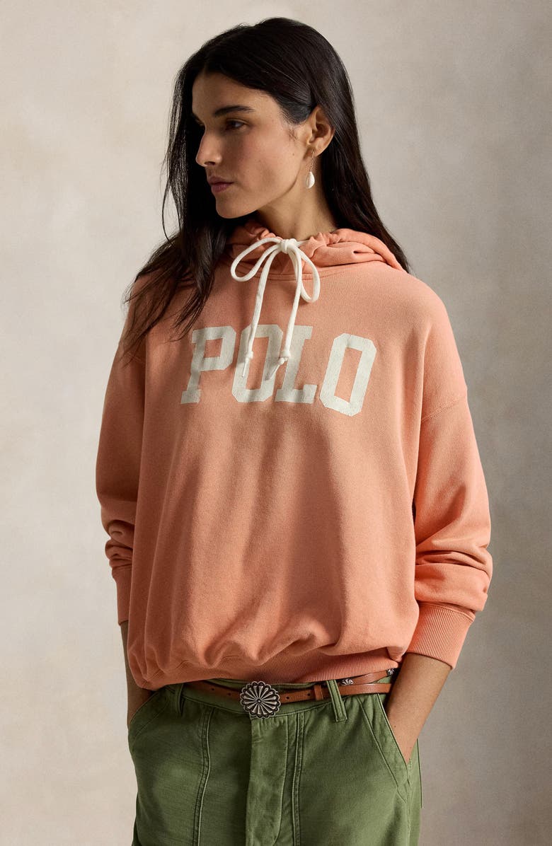 Polo Ralph Lauren Logo Lightweight Cotton Blend Fleece Hoodie, Alternate, color, Pastel Coral