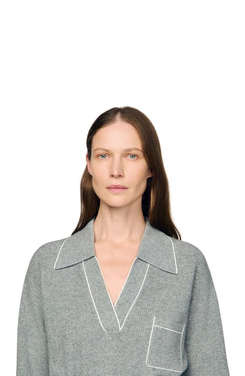 Sandro Open Polo-collar Neck Sweater In Gray