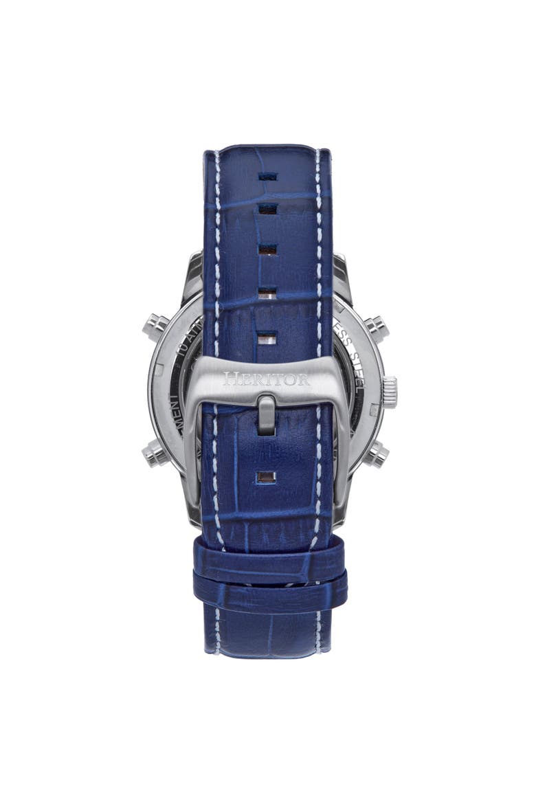 Wilhelm Day-Date Semi Skeleton Automatic Watch w/ Leather Band, Alternate, color, Blue