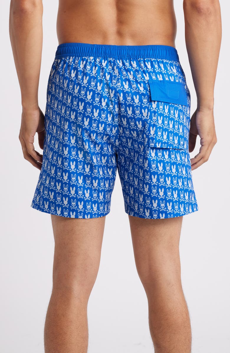 Psycho Bunny Tilden Print Swim Trunks, Alternate, color, Nautical Blue