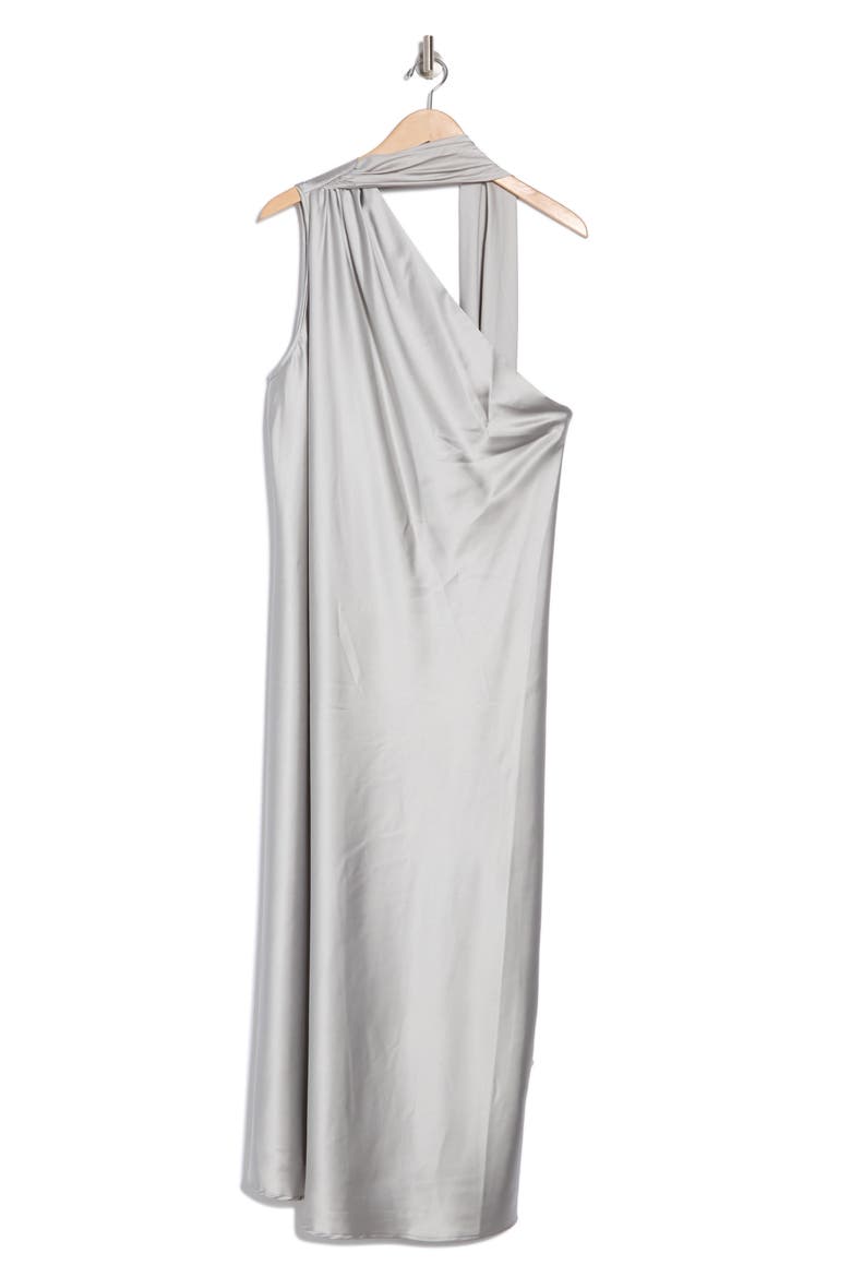 Scarf Neck One-Shoulder Maxi Dress, Alternate, color, SILVER