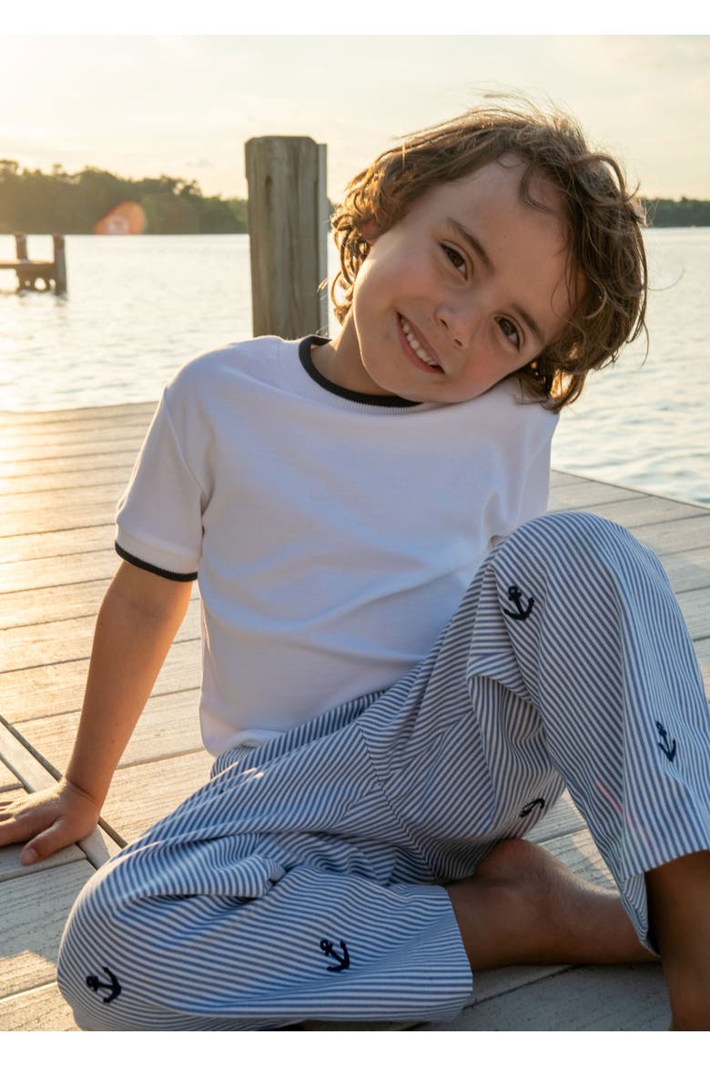 Stripe Fake Fly Pants With Anchors, Alternate, color, Blue Seersucker