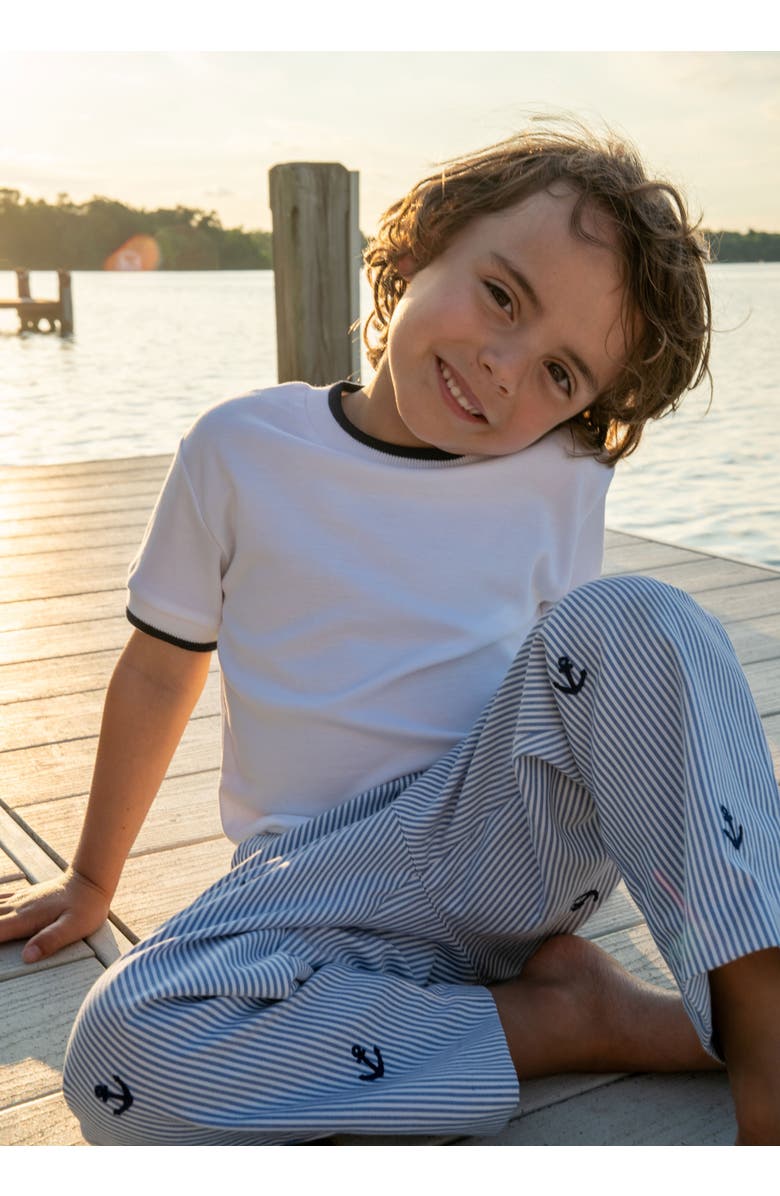 Florence Eiseman Stripe Fake Fly Pants With Anchors, Alternate, color, Blue Seersucker