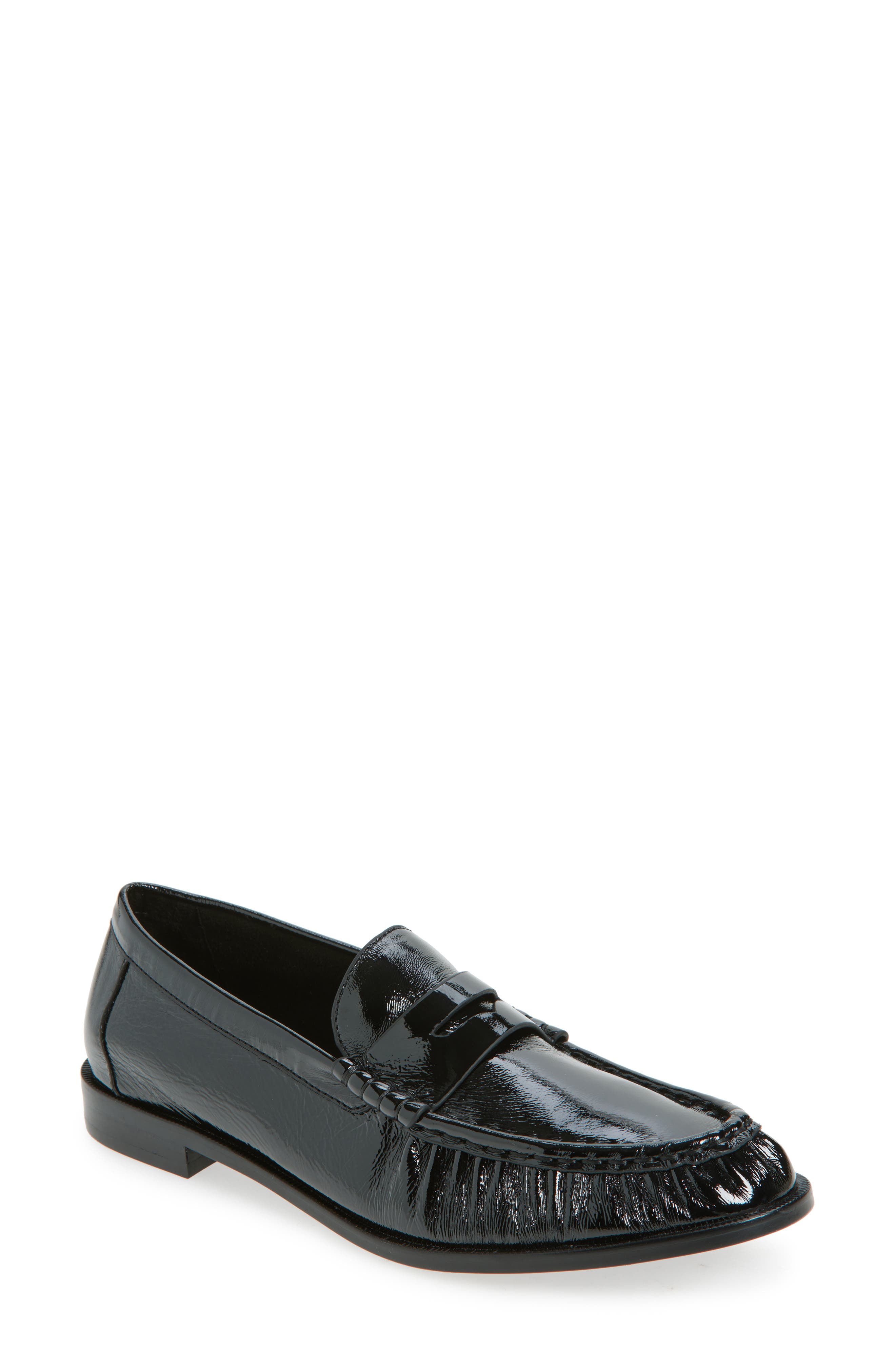 Jeffrey Campbell Stallone Penny Loafer, Main, color, Black Crinkle Patent