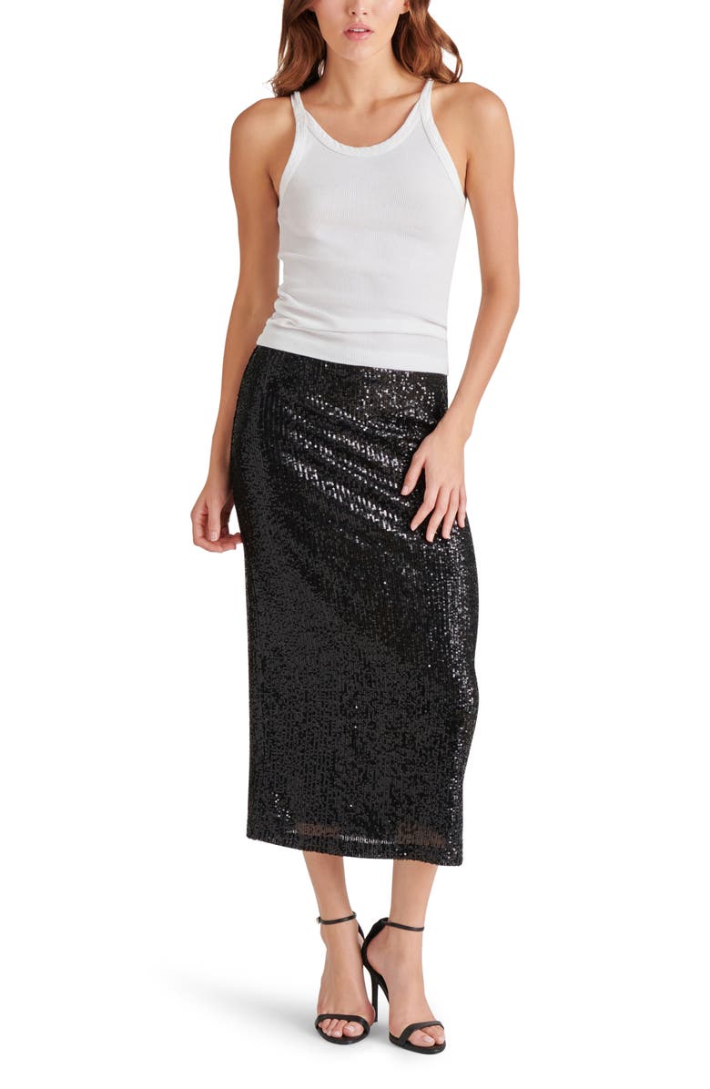 Steve Madden Sequin Column Midi Skirt, Alternate, color, Black