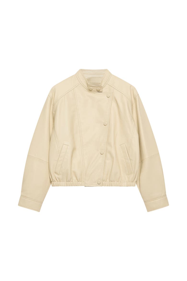Leather Cropped Pilot Bomber Jacket, Alternate, color, Yellow