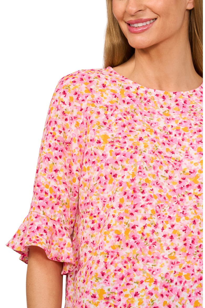 Floral Ruffle Sleeve Top, Alternate, color, PINK MULTI/ NEW IVORY