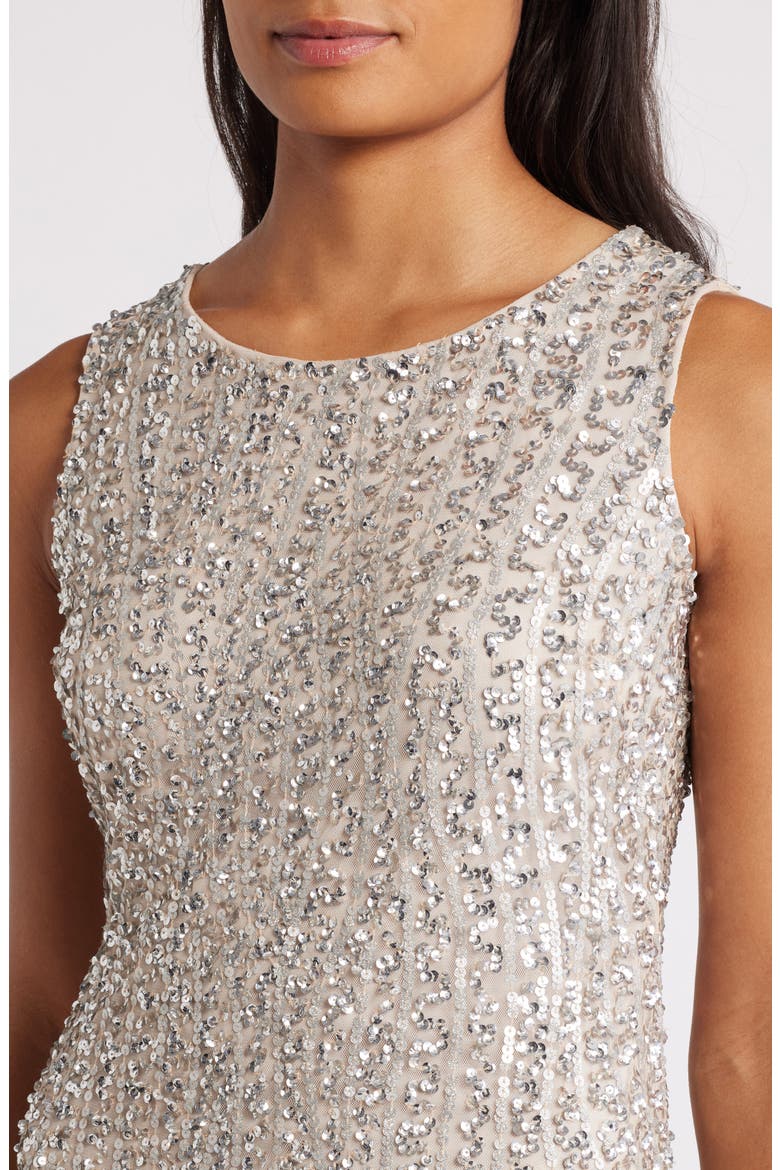Sequin Stripe Sleeveless Gown, Alternate, color, SILVER