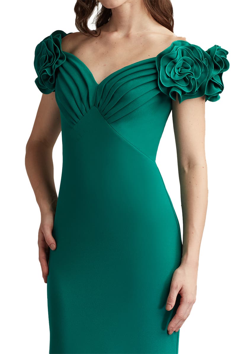 Tadashi Shoji Fleurette Portrait Neck Mermaid Gown, Alternate, color, Emerald