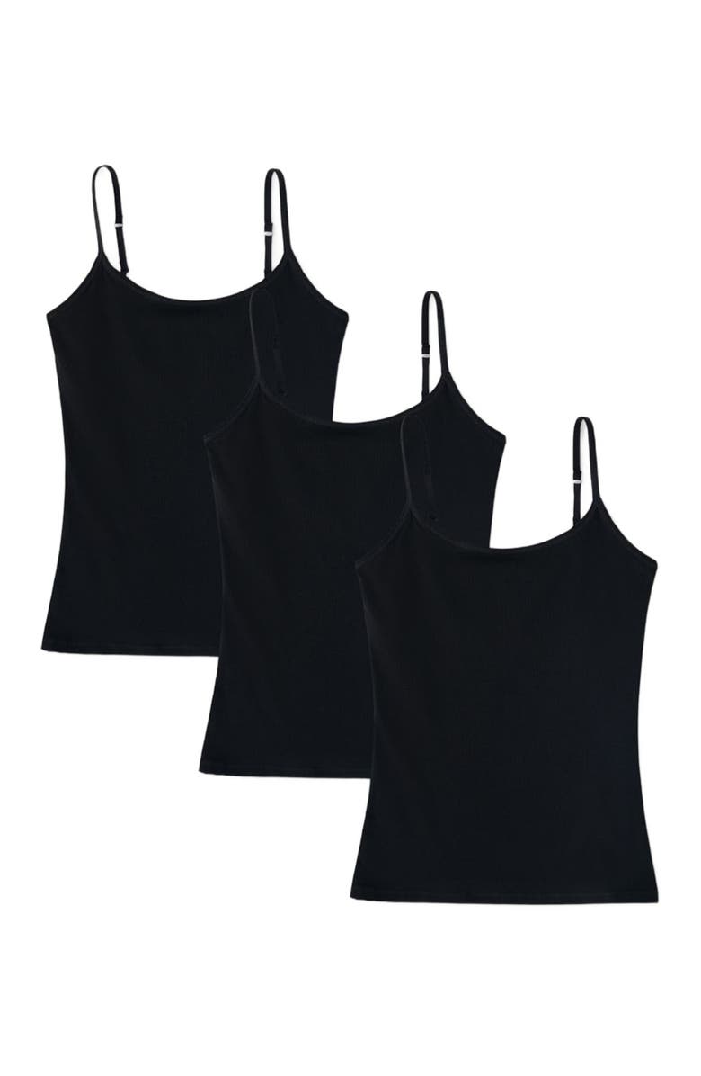 Pact Everyday Shelf Bra Camisole 3-Pack, Alternate, color, Black