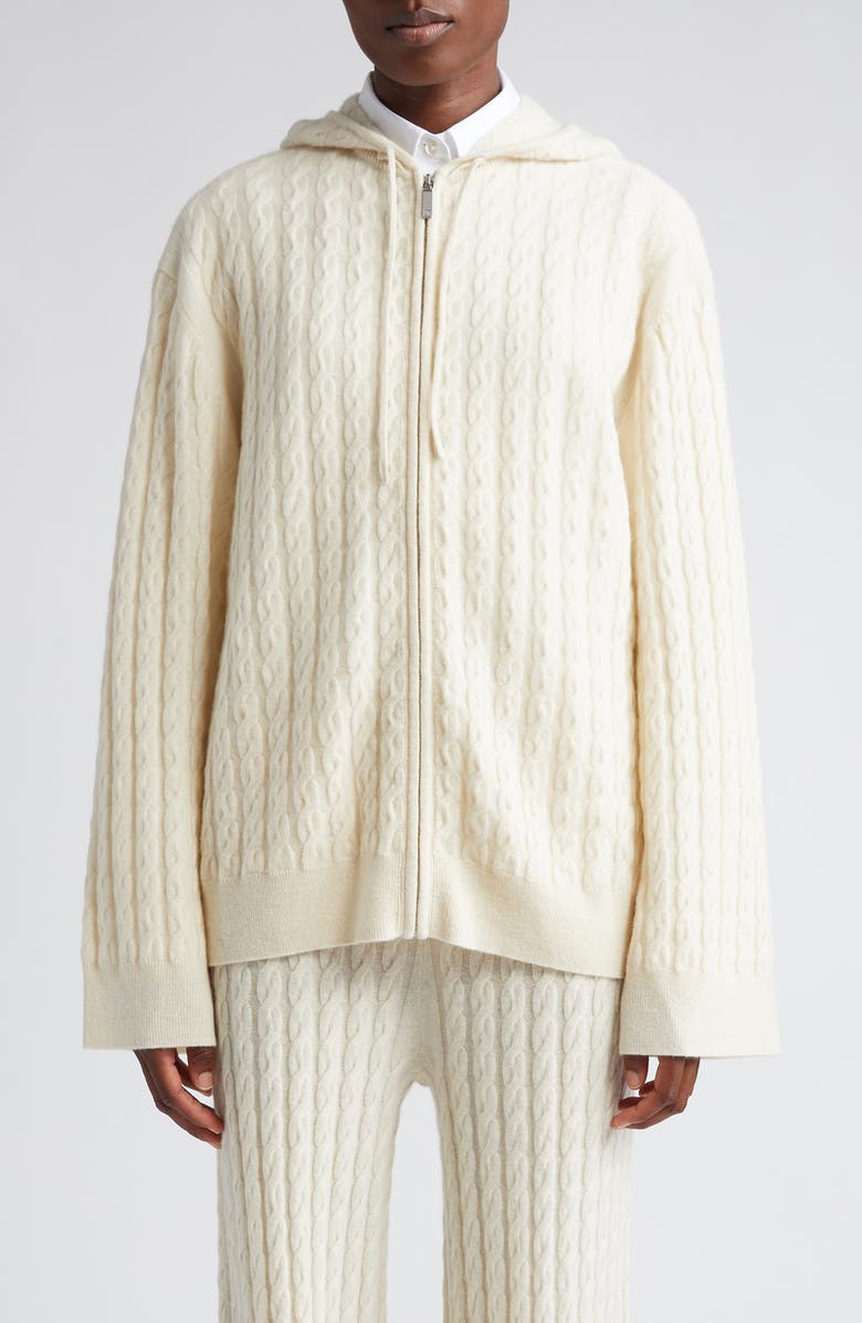 TOTEME Cable Knit Wool & Cashmere Zip Hoodie, Main, color, 