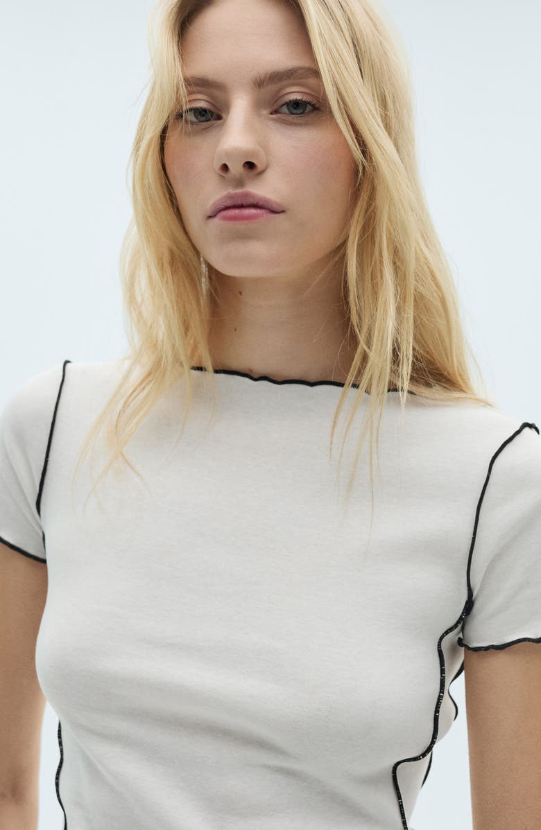 MANGO Curlita Lettuce Edge Cotton T-Shirt, Alternate, color, White