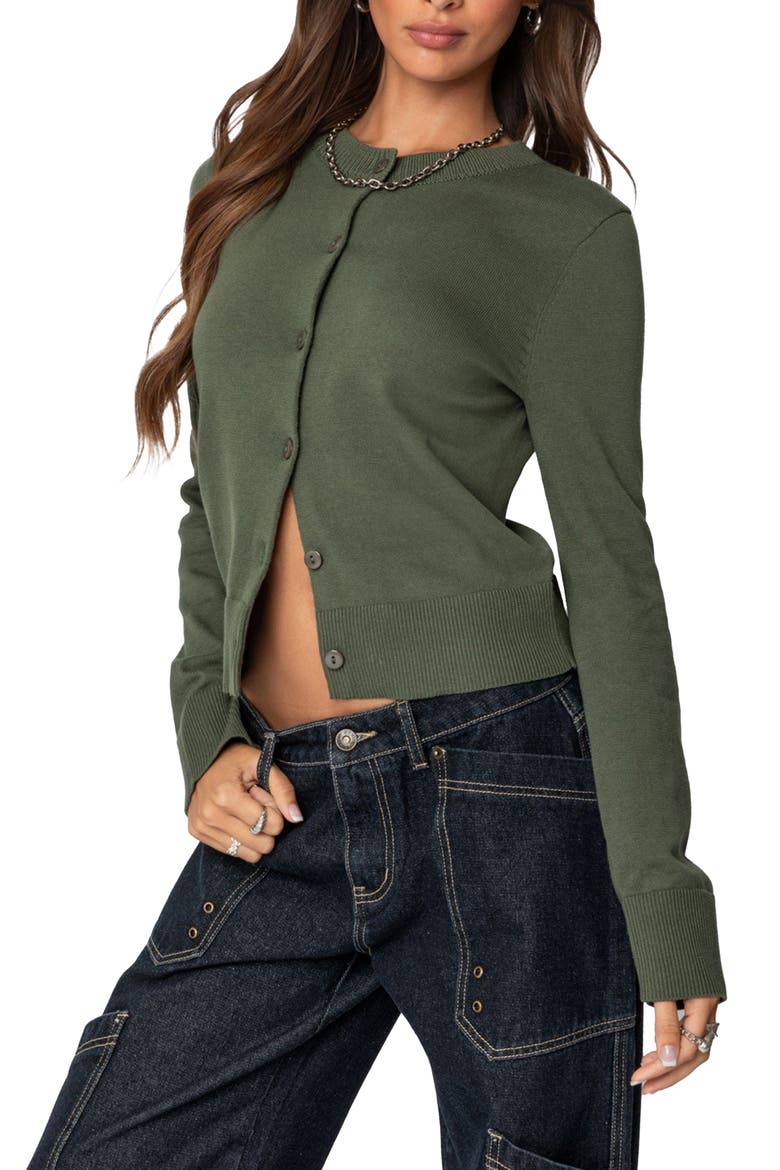 Hollie Cotton Cardigan, Alternate, color, OLIVE