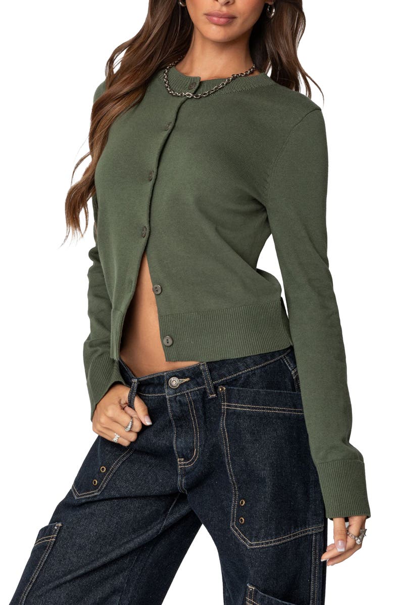 EDIKTED Hollie Cotton Cardigan, Alternate, color, Olive