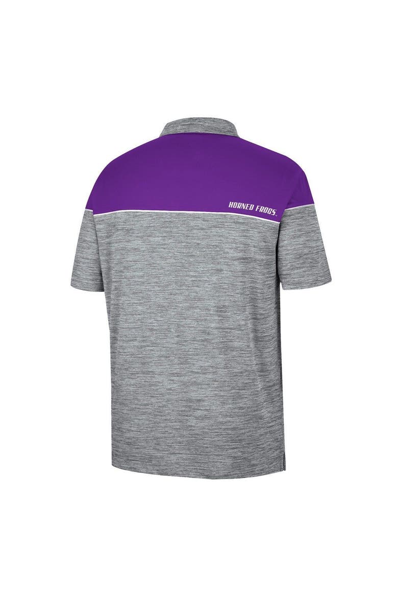 Men's Colosseum Heathered Gray/Purple TCU Horned Frogs Birdie Polo, Alternate, color, Heather Gray