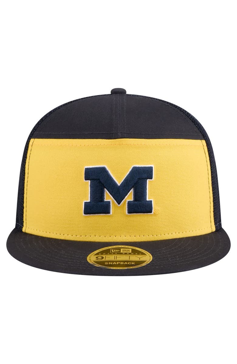 New Era Men's New Era Black/Maize Michigan Wolverines Outdoor Wide Panel 9FIFTY Snapback Trucker Hat, Alternate, color, 