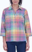 Foxcroft Sophia Rainbow Gingham Cotton Popover Shirt