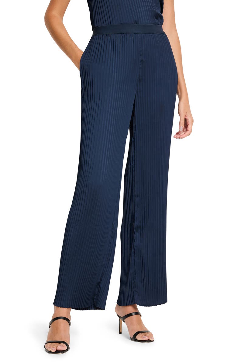 NIC+ZOE Crinkle Plissé Crepe Wide Leg Pants, Main, color, Dark Indigo