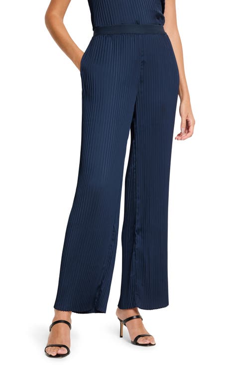 Crinkle Plissé Crepe Wide Leg Pants