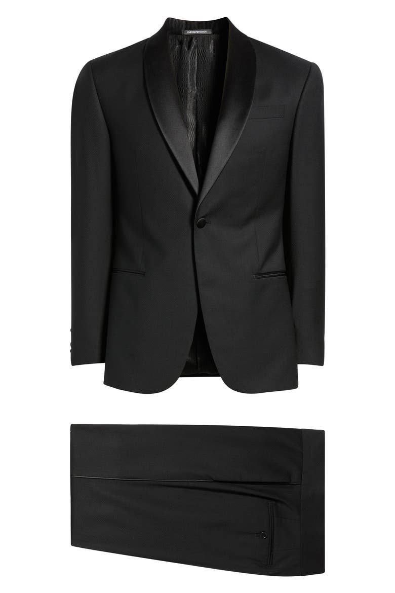 Shawl Collar Black Wool Tuxedo, Main, color, SOLID BLACK