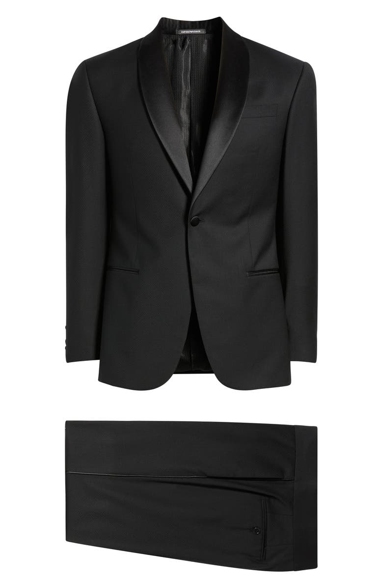 Emporio Armani Shawl Collar Black Wool Tuxedo, Main, color, Solid Black